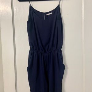 Navy blue chiffon spaghetti strap jumpsuit
